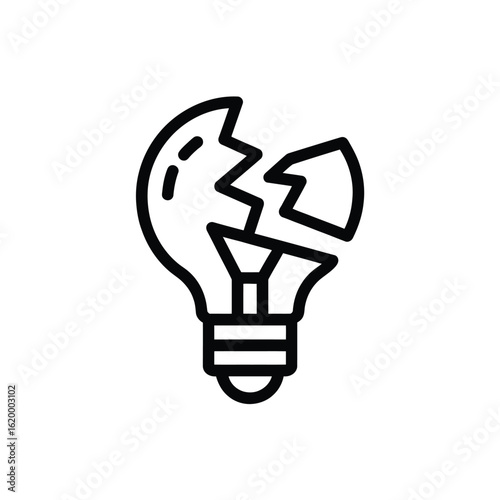 Broken light bulb icon symbolizing failed idea