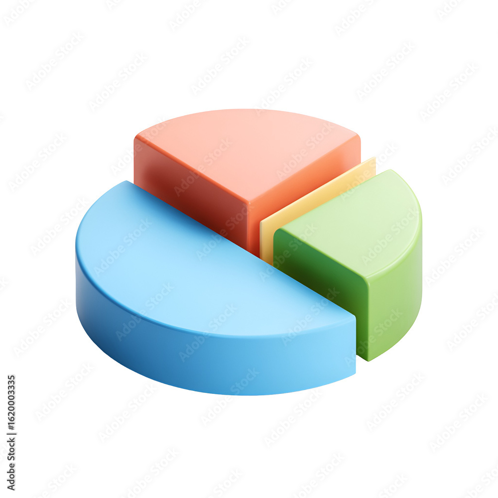 Colorful 3d pie chart segments isolated on transparent background Colorful 3d pie chart segments isolated on transparent background
