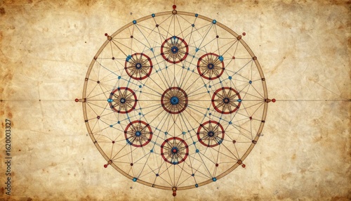 Circular Vintage Geometric Pattern On Aged Paper