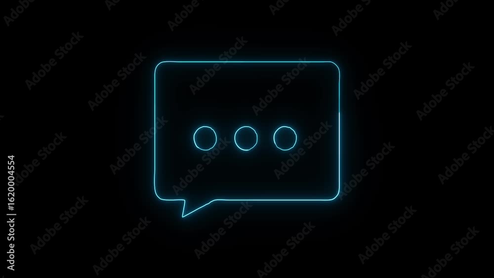 message box icon animation glowing neon white color text bubble notification inbox talk answer conversation color sign symbol on black background 4k animation
