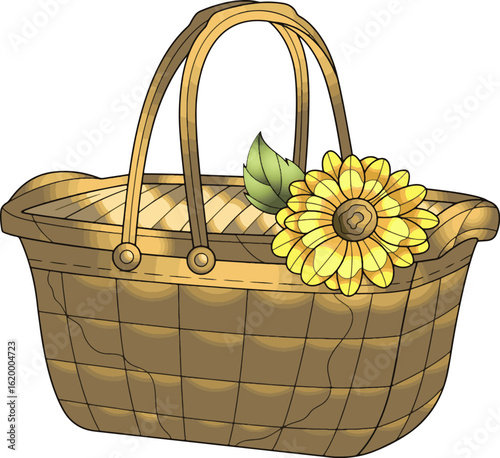 basket and sunflower vector illustration