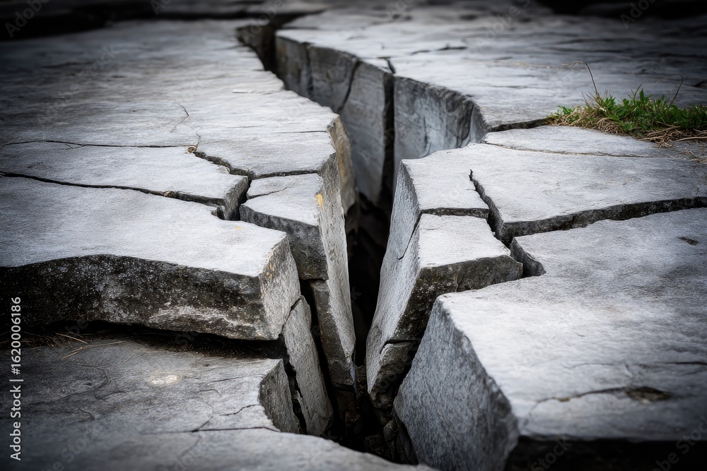 Obraz premium Cracked stone surface, deep fissure