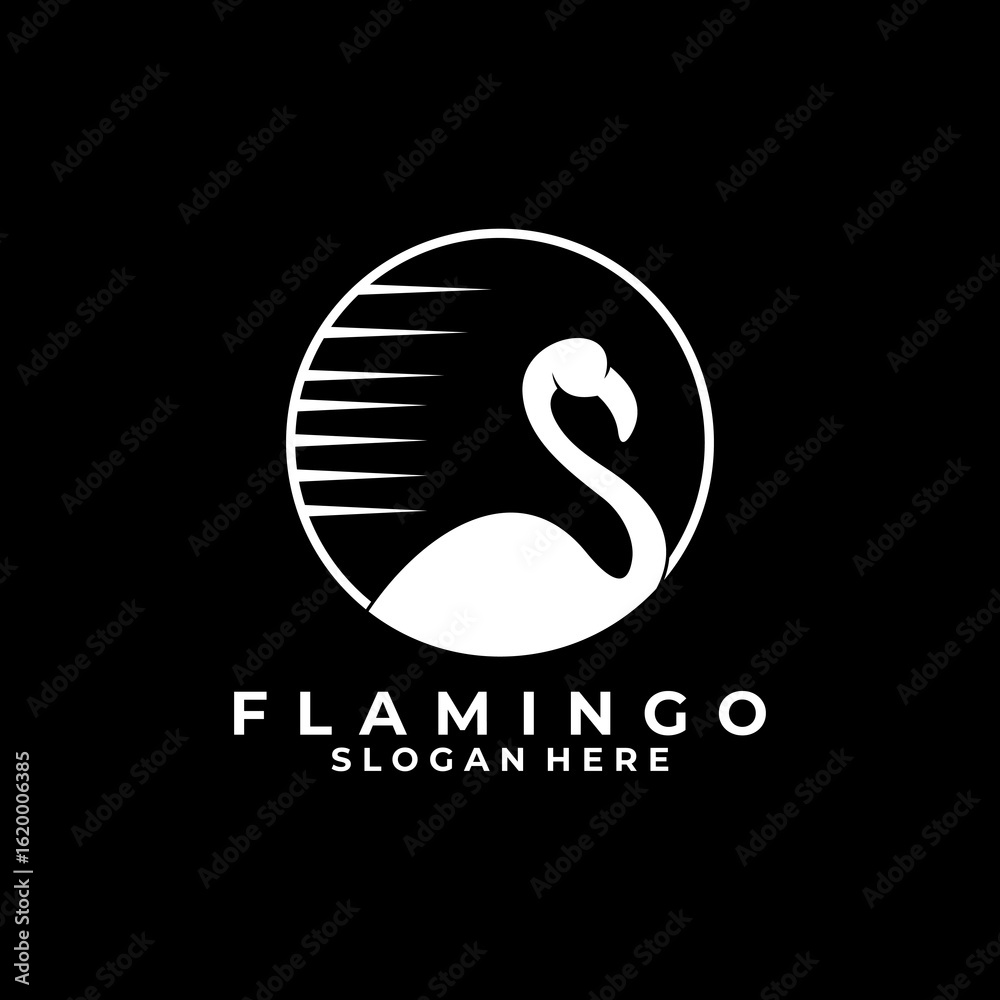 Fototapeta premium Flamingo Bird in circle line art logo design vector template