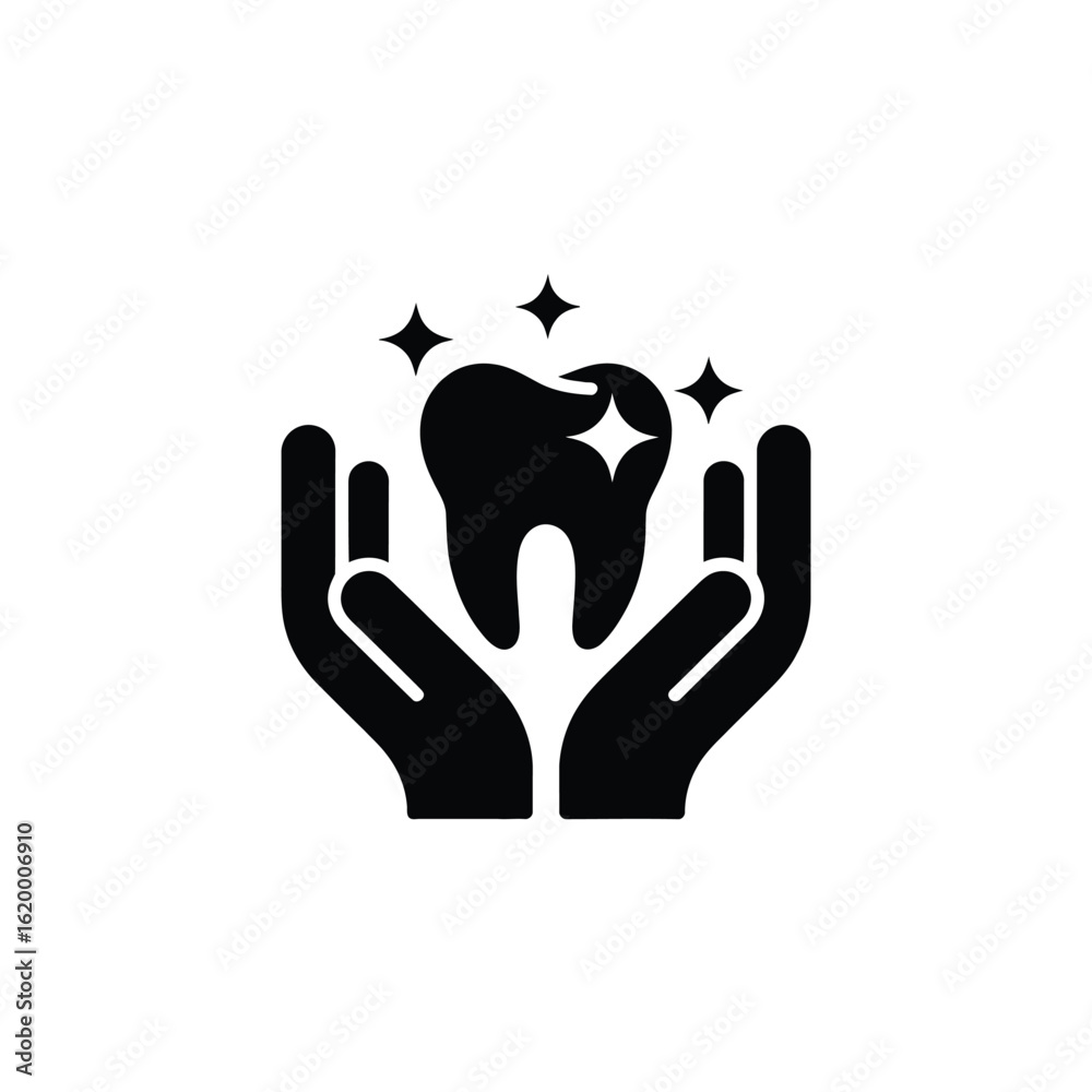 Obraz premium Sparkling tooth held safely in caring hands