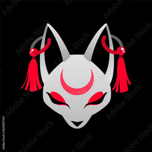 Fox mask, japanese kitsune, logo on black background