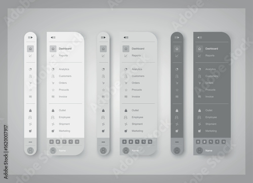 Gray Vertical Menu Bar. sidebar navigation design, Web element vector Design.