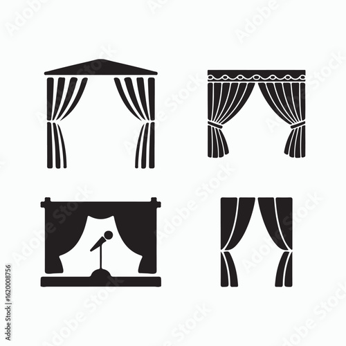Stage Curtain Theater Icon Set Vector Illustration
