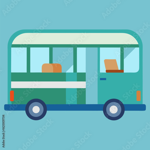 Bus interior vector on blue background.
