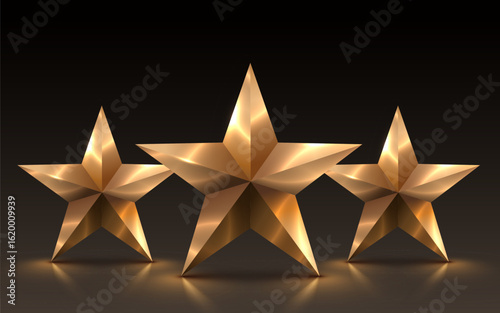Golden winner stars. Concept of victory, achievement, success, rewarding of winner. Vector illustration