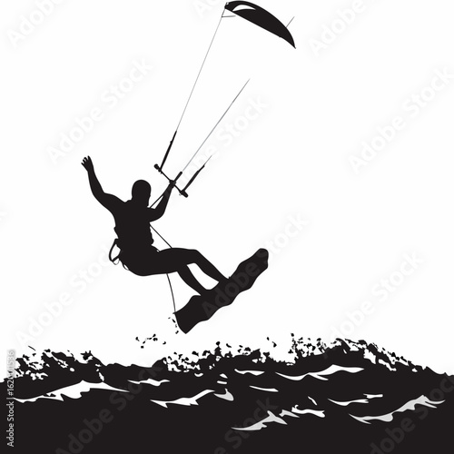 kiteboarding jump: extreme water sport silhouette