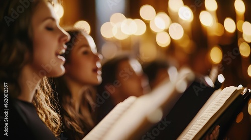 Choir singing in church worship setting