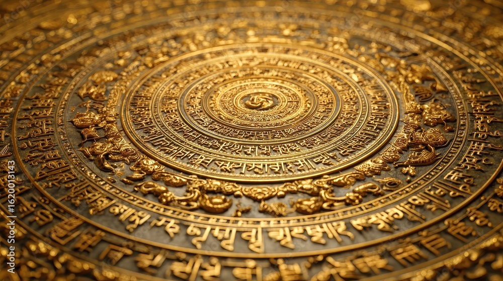 Obraz premium Intricate Gold Pattern with Symbolic Designs and Religious Textures