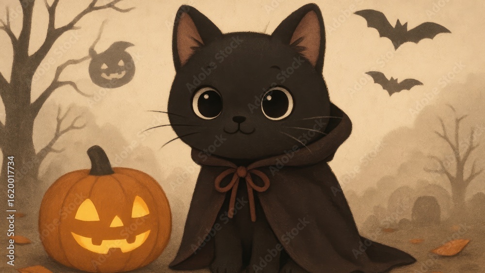 Fototapeta premium Cute Halloween cat illustration