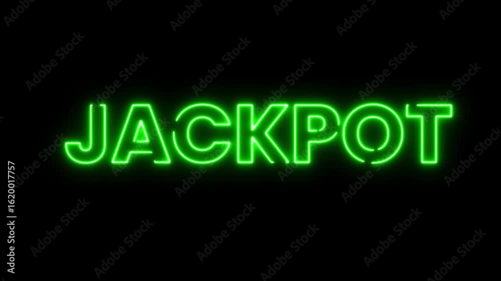 Jackpot, multicolor Neon Glow Sliding Text Animation on Black Background