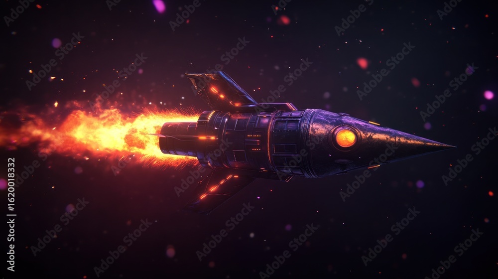 Obraz premium Retro Rocket Launch in Space