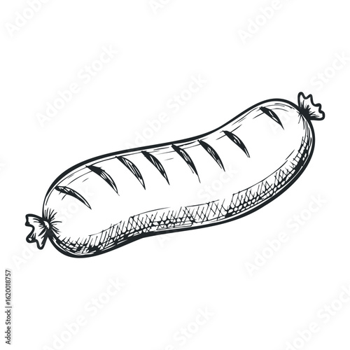 Hand-drawn sausage sketch with detailing. Vector illustration