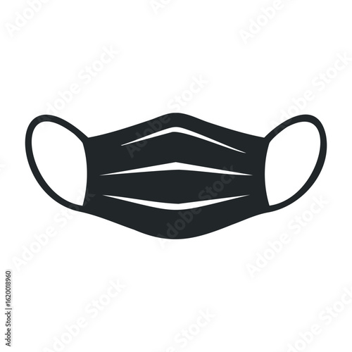 Black disposable face mask with ear loops for medical and personal protection. Vector illustration