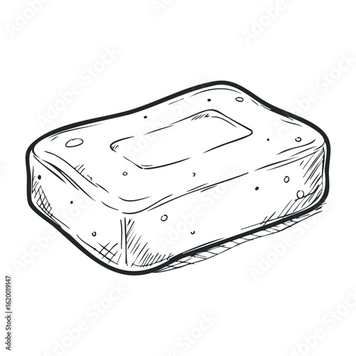 Hand-drawn soap bar sketch with textured details. Vector illustration