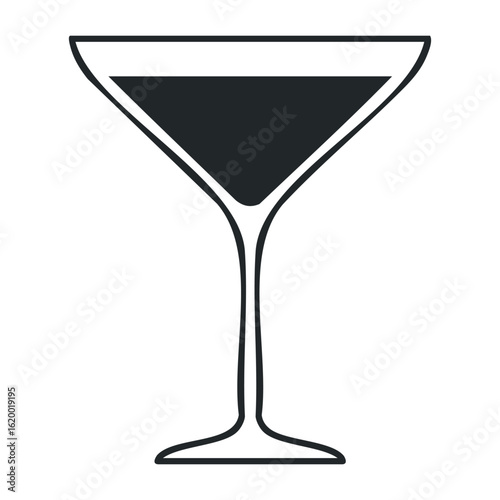 Simple black and white martini glass icon design for beverage and bar concepts. Vector illustration