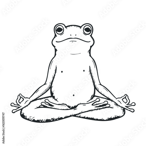 Frog sitting in lotus position practicing meditation and mindfulness. Vector illustration