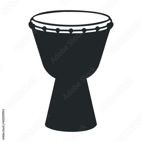 Simple black djembe drum icon with white background design. Vector illustration