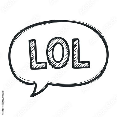 Comic style speech bubble with "lol" text in black and white. Vector illustration