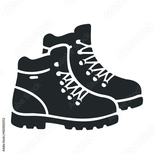 Black hiking boots with laces icon. Vector illustration