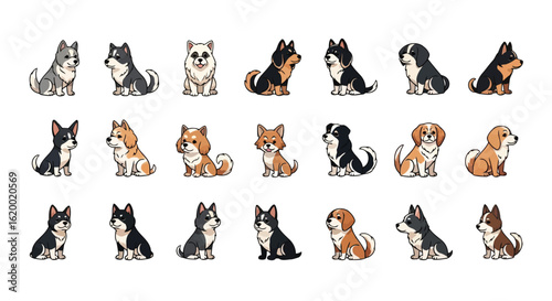 Vector illustration of collection of cute cartoon dog breeds isolated on white background