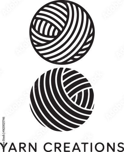 Two black yarn balls with text thread wool