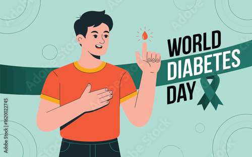 Illustration of world diabetes day man with diabetes awareness ribbon