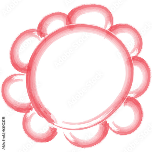 勢いがあり縁起よく力強く描いた赤い色の手描き風で水彩調の花丸のイラスト素材。ベクター