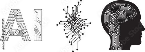 Artificial Intelligence Concept with Circuit Board Elements and Human Brain Silhouette Illustrating Futuristic Technology and Neural Networks Development