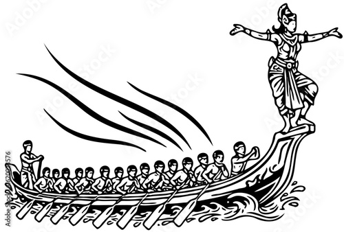 Traditional Pacu Jalur Boat Race Motif - Indonesian Ethnic Vector Art