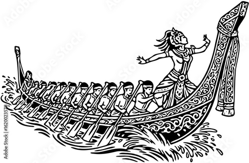 Traditional Pacu Jalur Boat Race Motif - Indonesian Ethnic Vector Art