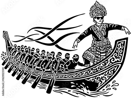 Traditional Pacu Jalur Boat Race Motif - Indonesian Ethnic Vector Art