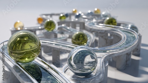 Marbles Race on a Marble Run Motion, Chaos, and Fun, Background of marble texture