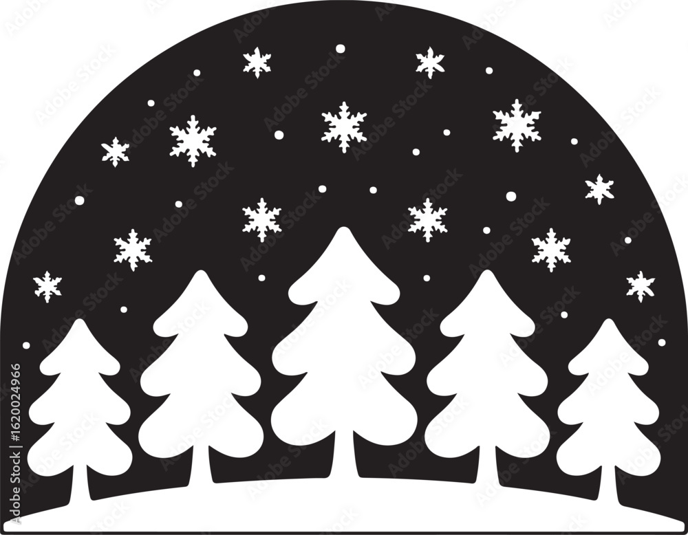 Obraz premium Snowy forest landscape with snowflakes winter trees