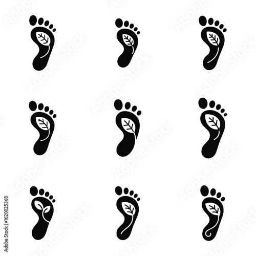 Ecological Footprint Icons Symbolizing Sustainability Environmental Awareness and Eco Friendly Practices with Leaf Inside Footprints