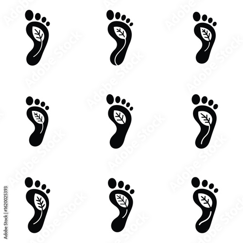 Ecological Footprint Icons Set Eco Friendly Practices with Leaf Inside Footprints Vector design