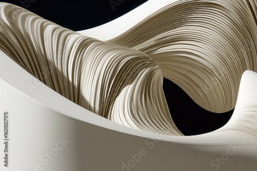 Abstract, layered, cream-colored, architectural forms, swirling, dynamic