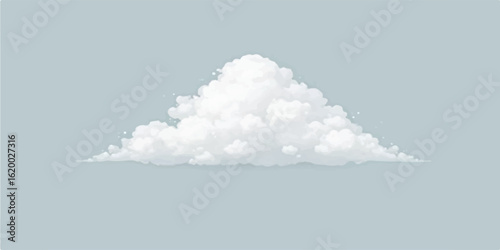 Fluffy cumulus clouds float through the bright blue summer sky, while sea salt crystals rest on a clean white background