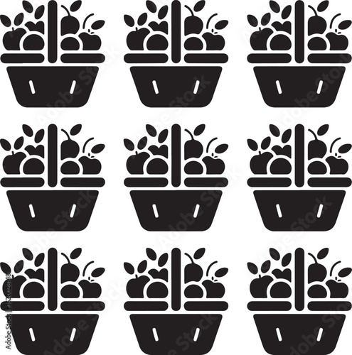 Black fruit baskets with apples and pears produce