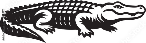 Alligator stylized illustration black and white, Crocodile vector reptile graphic