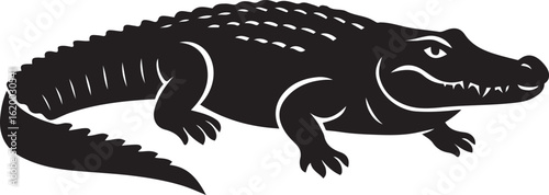 Fierce alligator silhouette vector black design, Reptile animal black and white artwork
