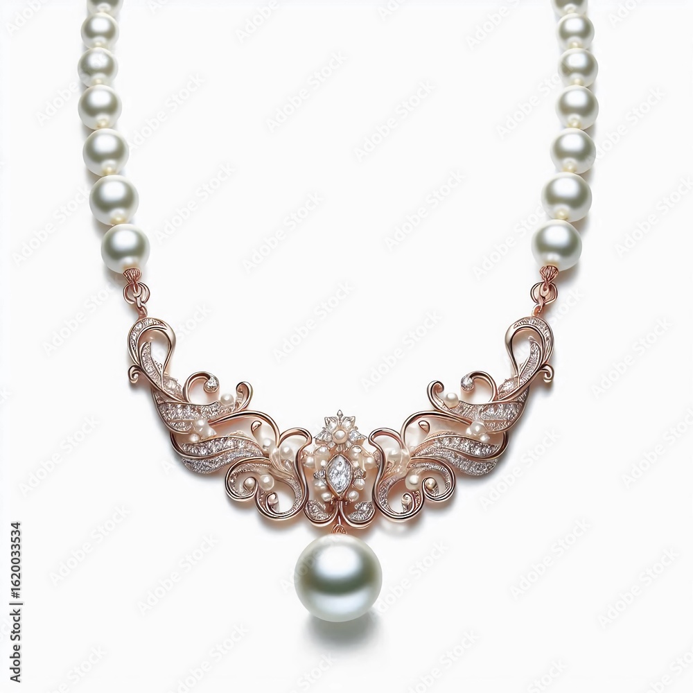 Obraz premium pearl necklace on white background