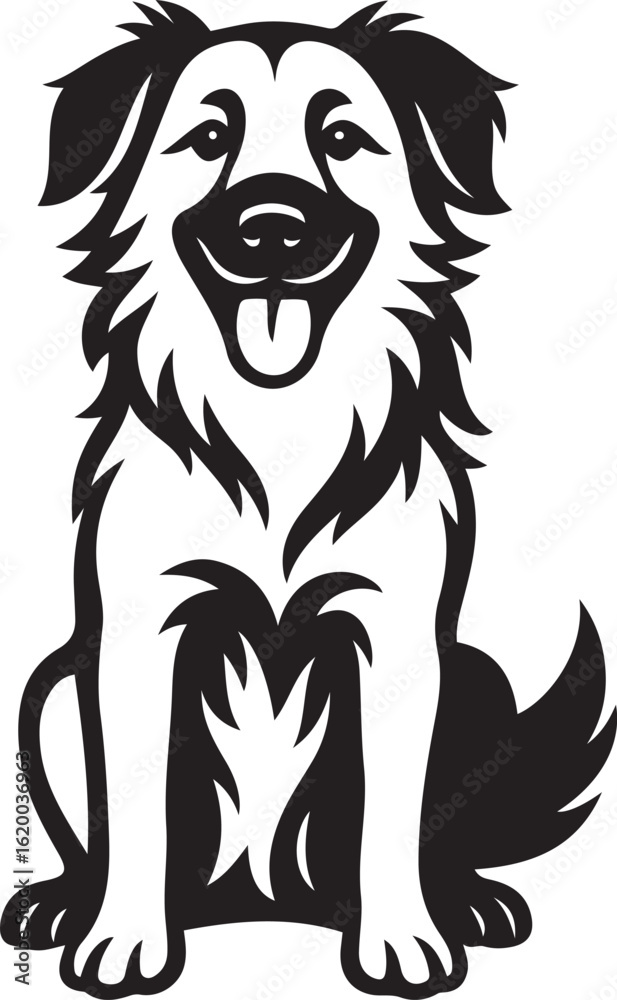 Obraz premium Sitting dog vector black and white design, Stylized canine animal illustration