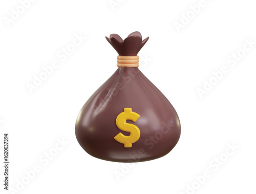 Money bag icon 3d render concept of finance savings, investment, banking, and wealth management. Perfect for financial apps, business presentations, and economic icon vector illustration
