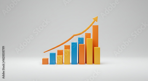 Colorful 3D Bar Chart with Upward Arrow.