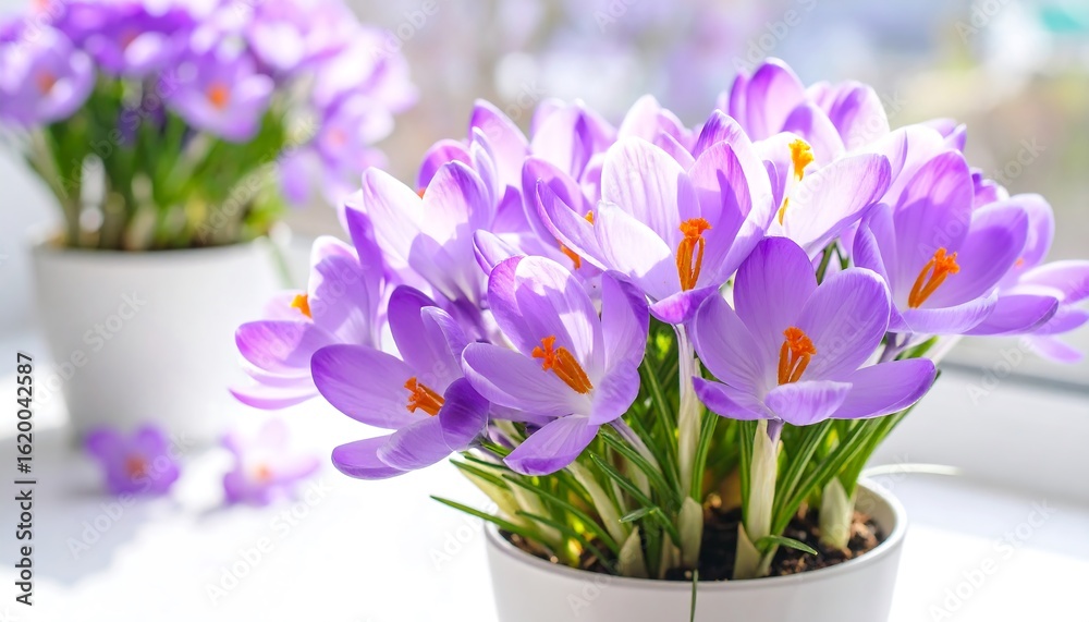 Naklejka premium Spring Crocus bouquet in pot