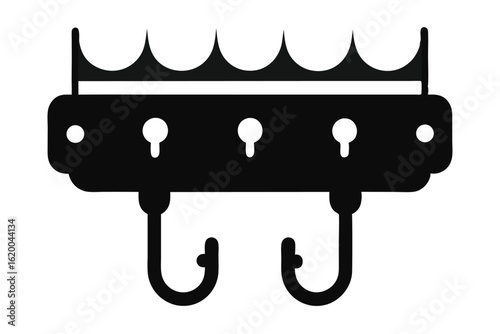 Black Wall Mounted Key Holder with Hooks and Decorative Top Piece Design
